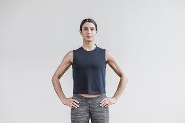 Navy Women's Nobull Heavyweight Sleeveless Crop T Shirts | USA913257