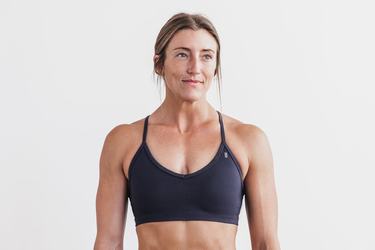 Navy Women's Nobull V-Neck Matte Sports Bras | USA897304