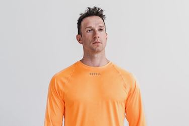 Orange Camo Men's Nobull Lightweight Textured Long Sleeves | USA670254