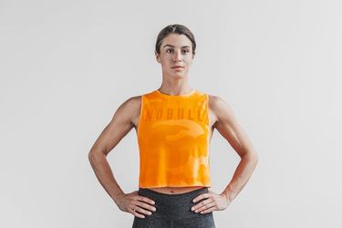 Orange Camo Women's Nobull Muscle Neon Tank Tops | USA786124