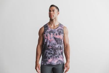 Pink Black Men's Nobull Tie-Dye Tank Tops | USA153629