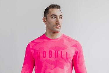 Pink Camo Men's Nobull Long Sleeves | USA481967