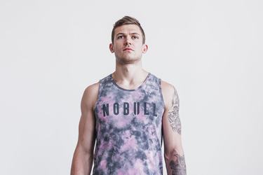 Pink Men's Nobull Tie-Dye Tank Tops | USA690378