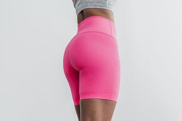 Pink Women's Nobull High-Rise 6" Neon Ribbed Shorts | USA028476