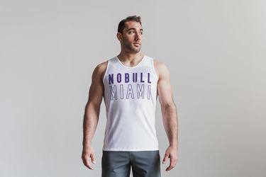 Purple Men's Nobull Miami Palm Tank Tops | USA305691