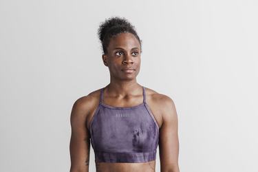 Purple Women's Nobull High-Neck Tie-Dye Sports Bras | USA479213