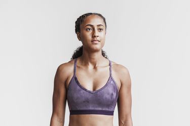 Purple Women's Nobull V-Neck Tie-Dye Sports Bras | USA153742