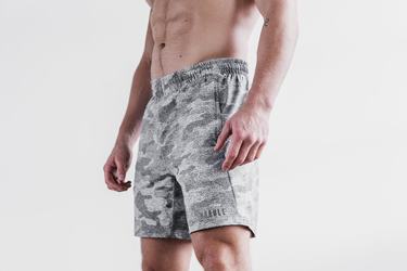 White Camo Men's Nobull Lightweight Knit 7" Shorts | USA108659