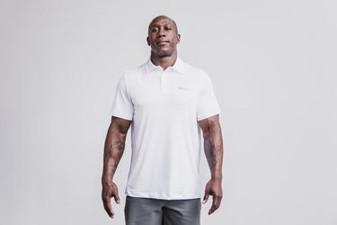 White Camo Men's Nobull Lightweight Textured Polo T Shirts | USA137249