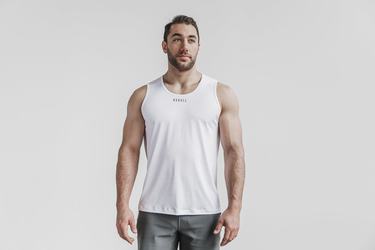 White Camo Men's Nobull Lightweight Textured Tank Tops | USA867192