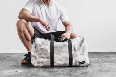 White Camo Men's Nobull Waxed Canvas Duffle | USA064271