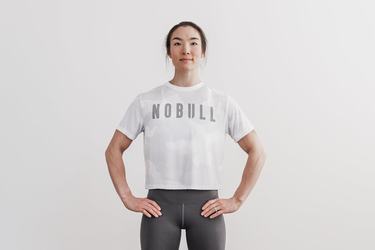 White Camo Women's Nobull Boxy T Shirts | USA263715