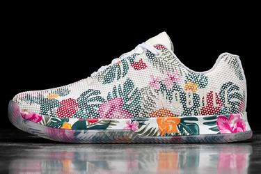 White Floral Women's Nobull Superfabric Court Trainers | USA560137