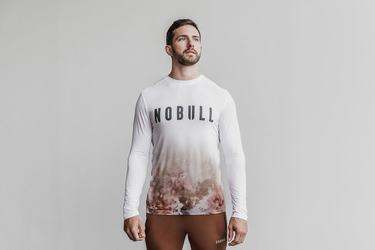 White Men's Nobull Dip-Dye Long Sleeves | USA452780