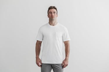 White Men's Nobull Heavyweight Pocket T Shirts | USA236795