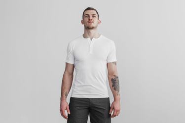 White Men's Nobull Lightweight Henley T Shirts | USA601728