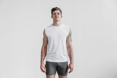 White Men's Nobull Lightweight Sleeveless T Shirts | USA927043