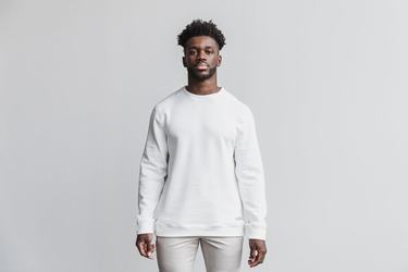 White Men's Nobull Performance Crew Sweatshirts | USA925036