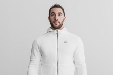 White Men's Nobull Performance Zip-up Hoodie | USA029671