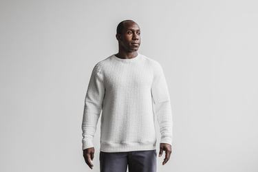 White Men's Nobull Quilted Crew Pullover | USA750943