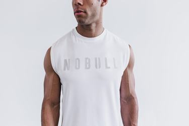 White Men's Nobull Sleeveless T Shirts | USA906281