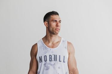 White Men's Nobull Tie-Dye Tank Tops | USA548927