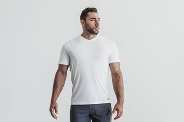 White Men's Nobull V-Neck T Shirts | USA756894