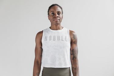 White Pink Women's Nobull Muscle Tank Tops | USA750439