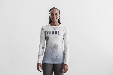 White Women's Nobull Dip-Dye Long Sleeves | USA490537