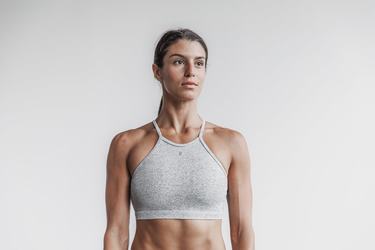 White Women's Nobull Halter Plush Heather Sports Bras | USA827543