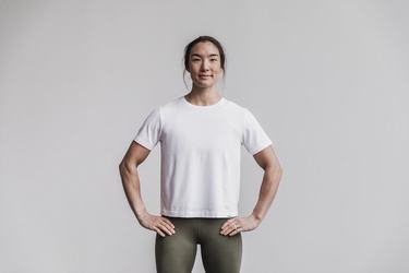 White Women's Nobull Lightweight Boxy T Shirts | USA016759