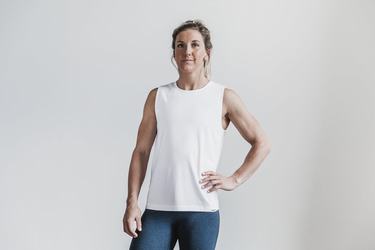 White Women's Nobull Lightweight Sleeveless T Shirts | USA503694