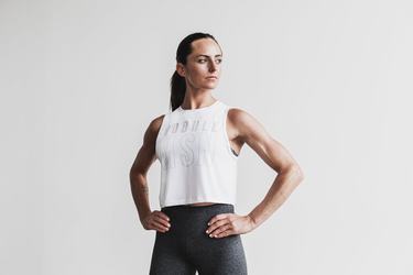 White Women's Nobull Muscle (Madison) Tank Tops | USA796351