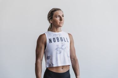 White Women's Nobull Muscle Tie-Dye Tank Tops | USA692803