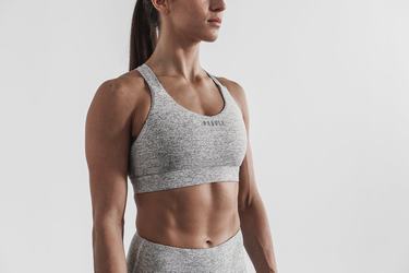 White Women's Nobull Pace Plush Heather Sports Bras | USA127483