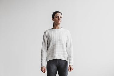 White Women's Nobull Quilted Crew Pullover | USA423698