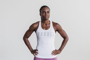 White Women's Nobull Racerback Tank Tops | USA739521