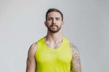 Yellow Camo Men's Nobull Lightweight Textured Neon Tank Tops | USA487360