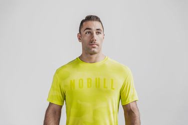 Yellow Camo Men's Nobull T Shirts | USA190564