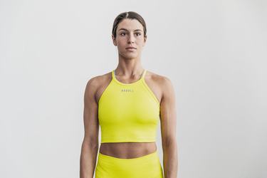 Yellow Women's Nobull Halter Crop Neon Ribbed Tank Tops | USA362475